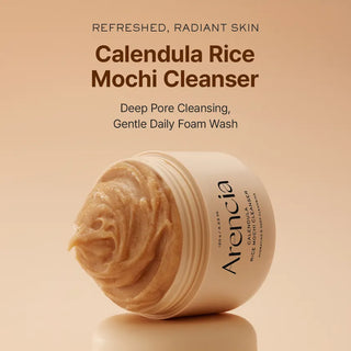 Arencia Calendula Rice Mochi Cleanser in 120g tube, showing the gentle, creamy facial cleanser with calendula and rice ingredients.
