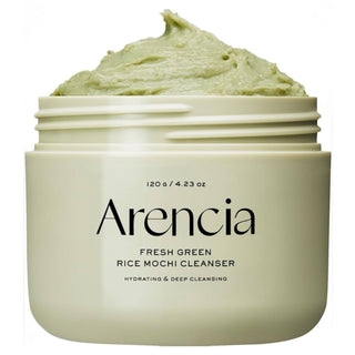 ARENCIA Fresh Green Rice Mochi Cleanser in a 120g bottle, featuring a light green label and a pump dispenser for gentle facial cleansing.