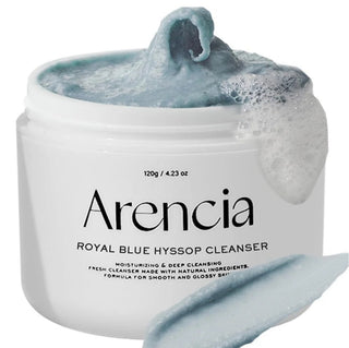 ARENCIA Royal Blue Hyssop Cleanser in a 120g tube, showcasing the herbal facial cleanser with blue packaging.