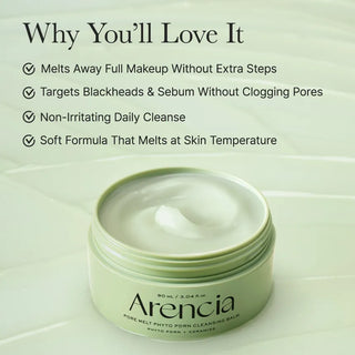 Arencia Pore Melt Phyto PDRN Cleansing Balm 90ml jar with a smooth, creamy texture and clean, minimalist packaging.
