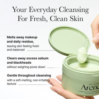 Arencia Pore Melt Phyto PDRN Cleansing Balm 90ml jar with smooth balm texture and minimalist label, suitable for gentle facial cleansing.