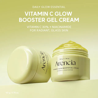 Arencia Vitamin C Glow Booster Gel Cream 50g, smooth cream with brightening ingredients, designed to enhance skin radiance.