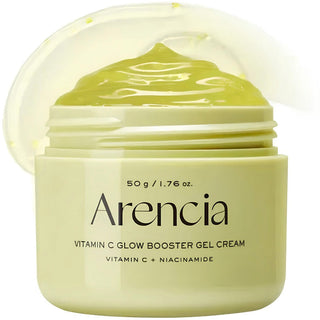 Arencia Vitamin C Glow Booster Gel Cream 50g displayed in a sleek jar, highlighting its brightening skincare benefits.