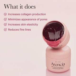 Arencia Pore Perfection Collagen Serum Duo bottles with red and silver packaging, showcasing skincare for clearer, youthful skin.