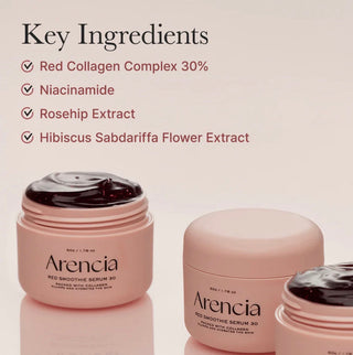 Arencia Pore Perfection Collagen Serum Duo featuring two bottles with red caps and sleek packaging for smooth, radiant skin.