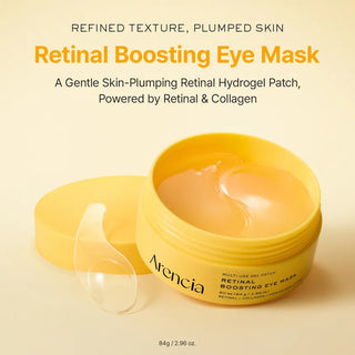 Arencia Retinal Boosting Eye Mask box with 60 eye masks, designed to reduce puffiness and brighten the under-eye area.