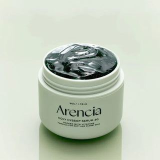 Arencia Holy Hyssop Serum 30 in a 50g bottle, featuring a clear serum with a dropper for skincare application.