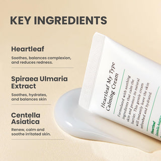 AXIS Y Heartleaf My Type Calming Cream in a 60mL jar, showing the creamy texture and calming skincare benefits.