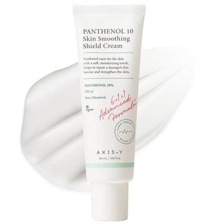 AXIS-Y Panthenol 10 Skin Smoothing Shield Cream in 50ml jar, featuring a smooth cream texture for skin hydration and protection