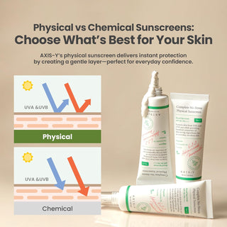 AXIS Y Complete No Stress Physical Sunscreen 50mL bottle, broad-spectrum SPF sunscreen with natural ingredients, for face protection