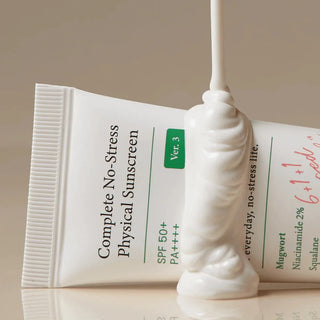 AXIS Y Complete No Stress Physical Sunscreen 50mL bottle, broad-spectrum sun protection with a white tube and label.