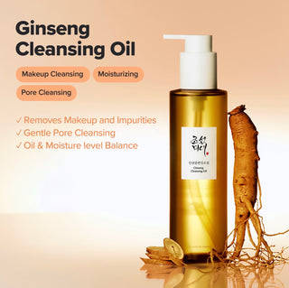 Beauty of Joseon Ginseng Cleansing Oil bottle showing clear liquid and minimalist label, highlighting hydrating cleansing oil benefits.