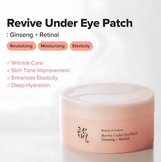 Beauty of Joseon Revive Under Eye Patch with ginseng, 60 patches, soothing eye treatment for refreshed skin and reduced puffiness.