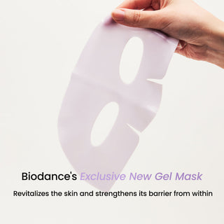Biodance Rejuvenating Caviar PDRN Real Deep Face Mask in purple, showing the mask sheet with branding and packaging details.