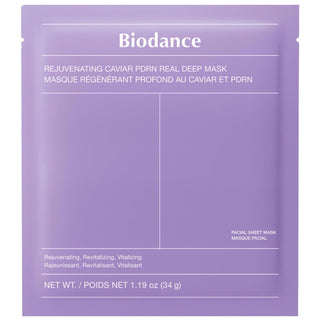 Biodance Rejuvenating Caviar PDRN Real Deep Face Mask in purple, designed for deep skin hydration and revitalization.