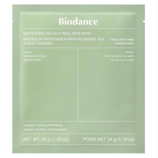 Biodance Refreshing Sea Kelp Real Deep Face Sheet Mask in green, designed to hydrate and revitalize skin.
