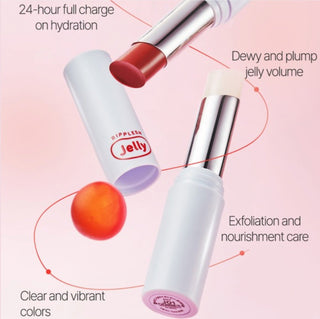Black Rouge Ripplesh Jelly Lip Balm in a sleek black container, showcasing its smooth, hydrating formula and product packaging.