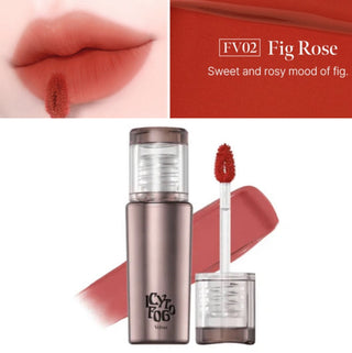 Black Rouge Icy to Fog Velvet lip tint in pink, showcasing the sleek tube and vibrant color of the lip product.
