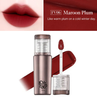 Black Rouge Icy to Fog Velvet lip tint in pink, showcasing a smooth, velvety texture and sleek black packaging.