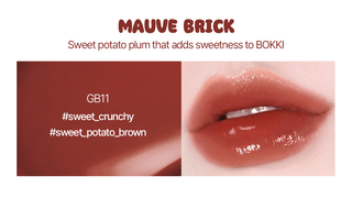Black Rouge Glow Bokki Tint lip tint in Pepper Red with vibrant color and glossy finish, displayed in a sleek tube.