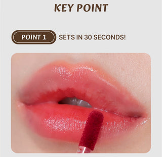 Black Rouge Lip Tint LV07 Caramel Roasting in a black tube with a doe-foot applicator, showcasing a rich caramel-colored lip tint.