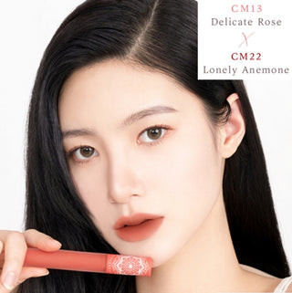 Black Rouge Cream Matt Rouge 3 lipstick in delicate rose shade, featuring a sleek black tube and smooth matte finish.