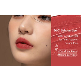 Black Rouge Double Layer Over Velvet lipstick in salmon color, showcasing its sleek black and layered velvet packaging.