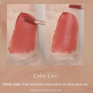 Black Rouge Double Layer Over Velvet lipstick in salmon shade, showing a close-up of the sleek black and velvet-textured packaging.