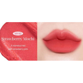 Black Rouge Muddish Cushion Velvet lipstick in peach pudding shade, showcasing the smooth, velvet-textured bullet.
