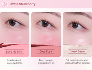 Black Rouge Dewy Whip Cheek and Beam makeup product featuring a strawberry shade and creamy texture, for a natural glow.