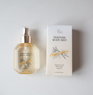 BOM Chiffon Vanilla perfume body mist in 110ml spray bottle, featuring a light, floral vanilla fragrance.