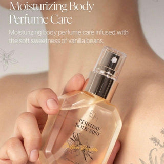 BOM Chiffon Vanilla Perfume Body Mist in 110ml bottle, featuring a light, floral scent with vanilla notes and delicate packaging.