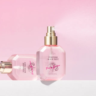 BOM Peony Garden perfume body mist 110ml spray bottle with floral peony design and elegant packaging.
