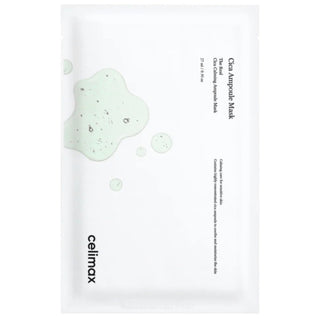 CELIMAX Cica Calming Ampoule Mask demonstrating a soothing face mask with calming ingredients in a skincare product image.