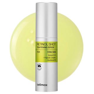 CELIMAX The Vita A Retinol Shot Tightening Serum 30mL in a sleek bottle, showcasing its packaging and serum applicator.