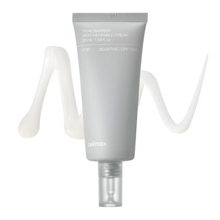 CELIMAX Dual Barrier Skin Wearable Cream 50mL in a white jar showing the cream's smooth texture and packaging.