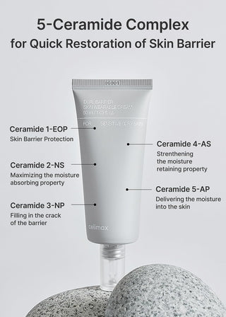 CELIMAX Dual Barrier Skin Wearable Cream in 50mL jar, showing the smooth cream texture in a clear container.