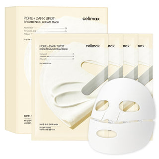 CELIMAX Pore and Dark Spot Brightening Cream Mask in a jar, showcasing its smooth cream texture and brightening skincare benefits.
