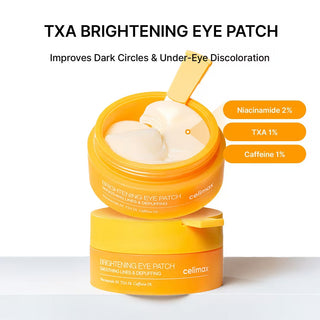 Celimax TXA Brightening Eye Patch with 60 patches, soothing eye treatment for brightening and reducing puffiness.