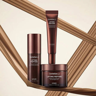 Centellian24 Lifting Peptide Cream in a 65ml jar, showing the smooth, creamy texture and elegant packaging of the skincare product.