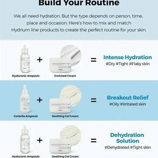 COSRX Hydrium Triple Hyaluronic Moisture Ampoule in 40mL bottle, featuring clear serum with hyaluronic acids for deep hydration.