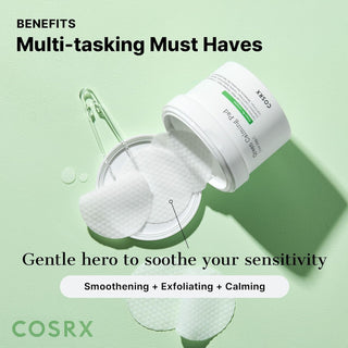 COSRX One Step Green Hero Calming Pad with 70 pieces, soothing skincare pad for sensitive skin, featuring green tea extract.