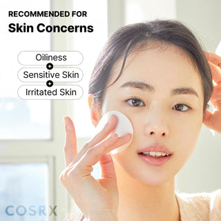 COSRX One Step Green Hero Calming Pads, 70pcs, showing a container of soothing facial pads for calming skin.