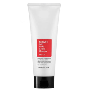 CosRx Salicylic Acid Daily Gentle Cleanser in a white tube, foam cleanser for acne-prone and oily skin.