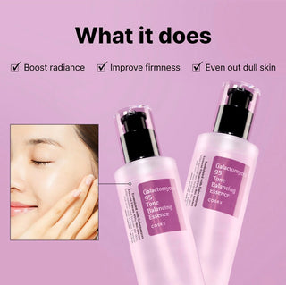 COSRX Galactomyces 95 Tone Balancing Essence bottle, clear liquid essence with white and blue label, for skin hydration and brightening.