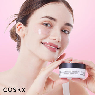 COSRX The Peptide Collagen Hydrogel Eye Patch, 60 patches, moisturizing eye treatment with collagen and peptides, in a clear gel form.