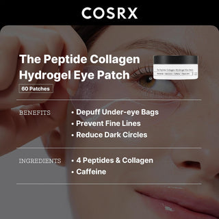 COSRX The Peptide Collagen Hydrogel Eye Patch with 60 patches, designed to hydrate and brighten the under-eye area.