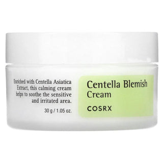 COSRX Centella Blemish Cream 30mL, facial cream with soothing centella extract, in a white and green tube.