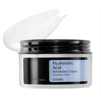 COSRX Hyaluronic Acid Intensive Cream facial cream in a jar, showcasing its smooth, hydrating formula for skin nourishment.