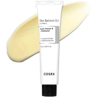 COSRX The Retinol 0.1 Facial Cream in 20mL jar, smooth texture, suitable for anti-aging skincare, with minimalist packaging.